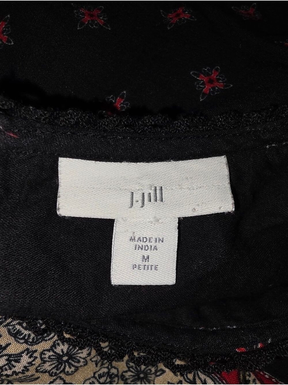 J. Jill Black Multicolored 3/4 Sleeve Dress Medium Petite - Picture 7 of 10